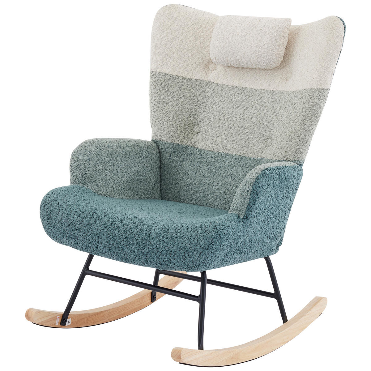 SCHAUKELSTUHL mit Fußhocker, Bouclé-Patchwork und Gummiholzgestell, Mehrfarbig - Multicolor, Textil (95/65.5/83cm) - Kaket