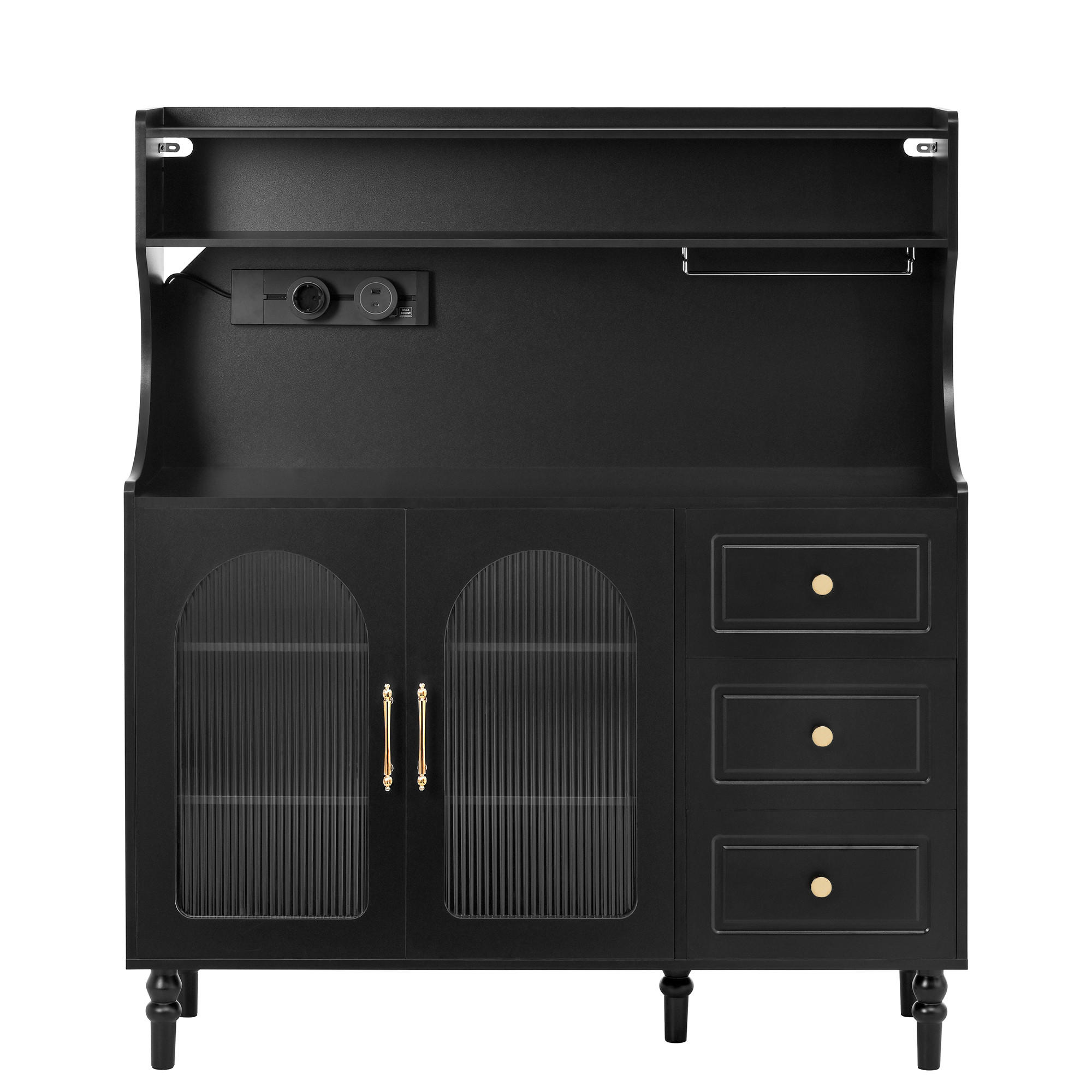 SIDEBOARD in Schwarz mit Steckdose - Schwarz, Holzwerkstoff (120/139/40cm) - Urban Meuble