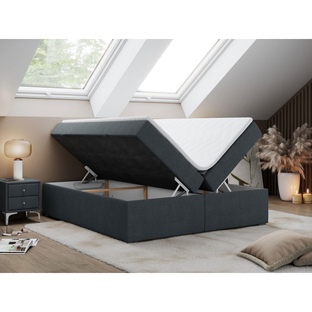 Thumbnail - MKS Boxbett, Dunkelgrau, Textil, 2-Sitzer, H3, Rechteckig, 140x200 cm, Schlafzimmer, Betten, Boxspringbetten