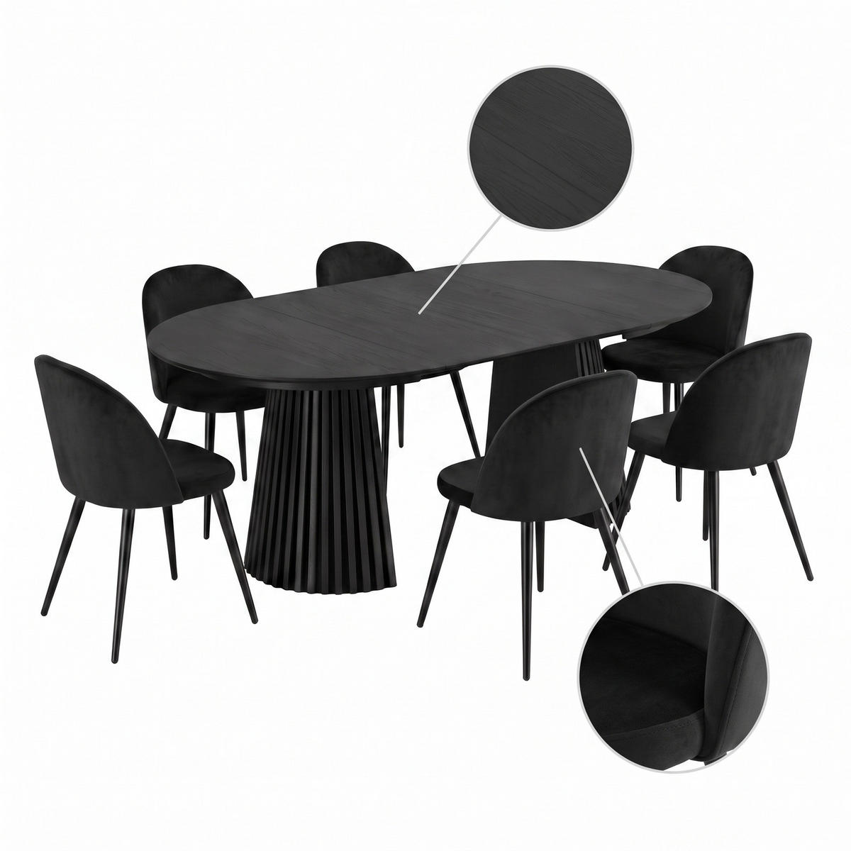 MATGRUPP Tokyo för 6 personer 120 x 120 x 75 cm – svart - Svart, Trä/Träbaserade material (120/75/120cm) - ebuy24