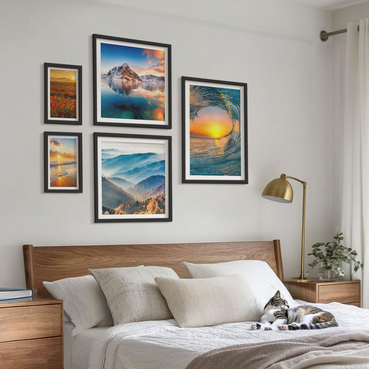 BILDER SET 5er Set - 50x50 cm & 20x30 cm & 40x60 cm Schwarzer Rahmen - Landschaften aus Bergen und Meeren im Westen - Schwarz, Kunststoff (40/60cm) - TULUP