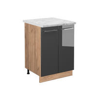 KÜCHENUNTERSCHRANK Fame-Line Anthrazit Hochglanz 60 cm, AP Marmor - Honigeiche/Schwarz Hochglanz, Holzwerkstoff (60/82/60cm) - Vicco