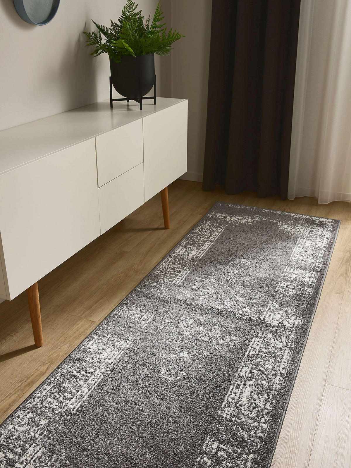 VINTAGE-LÄUFER Sia 80/240 cm - Grau, Kunststoff (80/240cm) - benuta