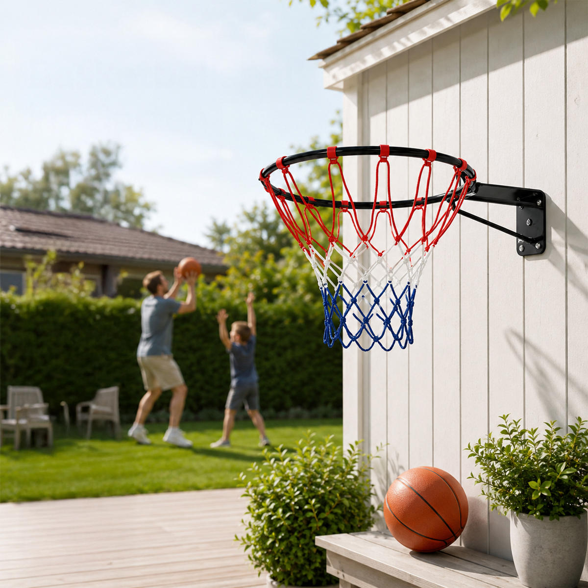 BASKETBALLKORB Schwarz Wandmontage 45 cm - Multicolor, Textil/Metall (45cm) - Relaxdays
