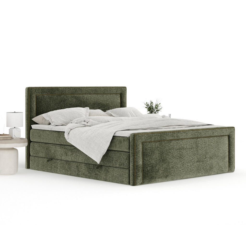 Thumbnail - Maison de Reve Boxspringbett, Olivgrün, Textil, Buche, Kiefer, H3 + H4, 7-Zonen, Höhe ca. 40 cm, 160x200 cm, Handmade in...