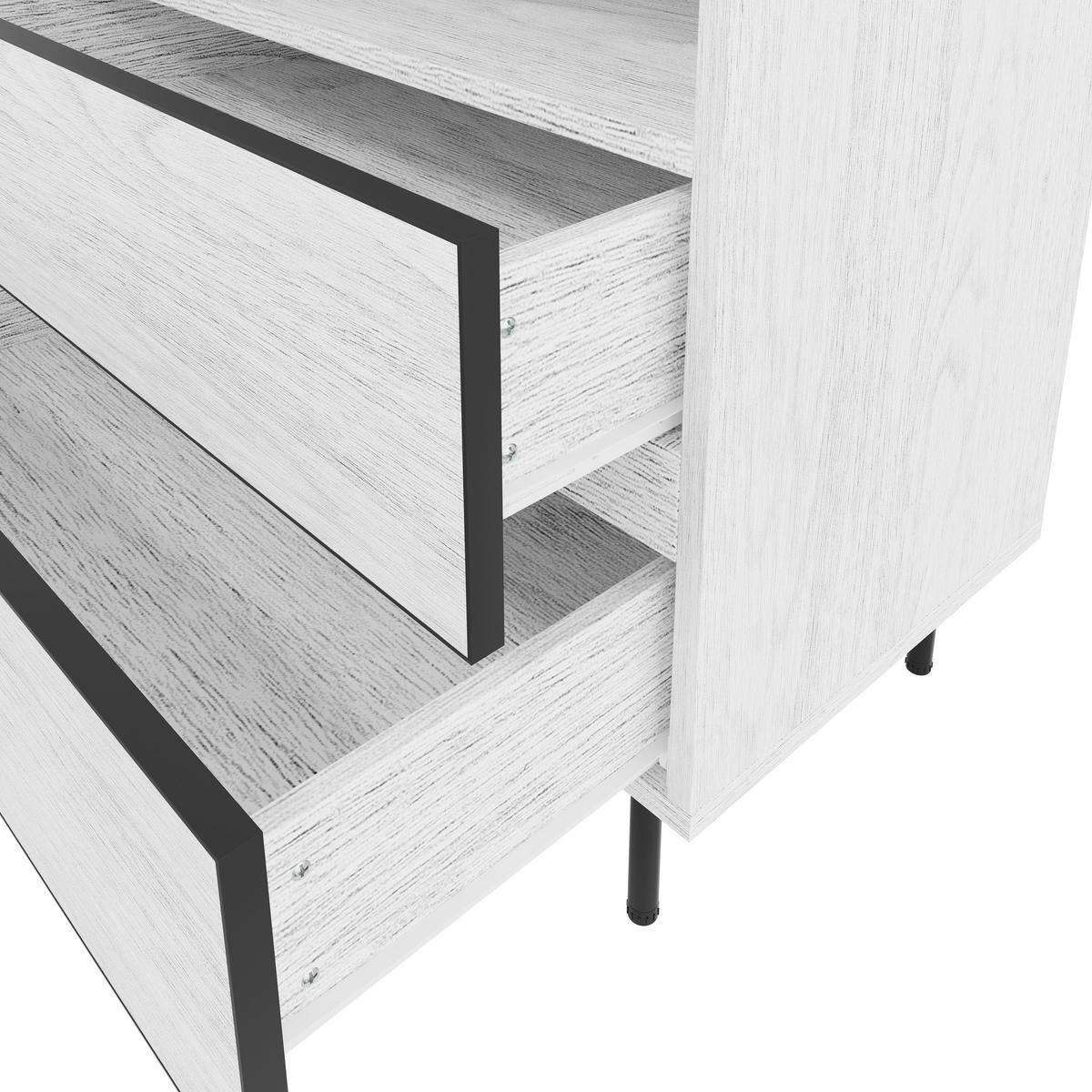 SIDEBOARD Weiß gekälkte Holzoptik, mit 1 Tür, 3 Schubladen und offenen Fächern, 140/42/77 cm - Weiß, Holzwerkstoff (140/77/42cm) - WISHDOR