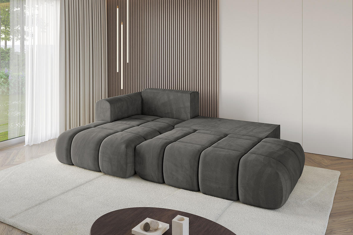 ECKSOFA Ottomane Links CLOUD-L 289x180x40 Dunkelgrau Velours - Dunkelgrau, Holzwerkstoff/Kunststoff (180/289cm) - ALTDECOR