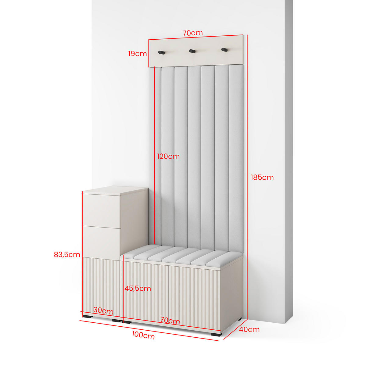 GARDEROBE Ritmo version 9 mit Spiegel, mit POLSTERPANEELEN Braun - Beige/Braun, Holzwerkstoff (100/185/40cm) - Jerpax