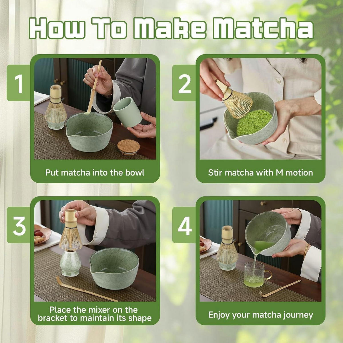 MATCHA Set 5-teiliges Set Keramik Bambus - Grün, Keramik (14/7.3/18.5cm)