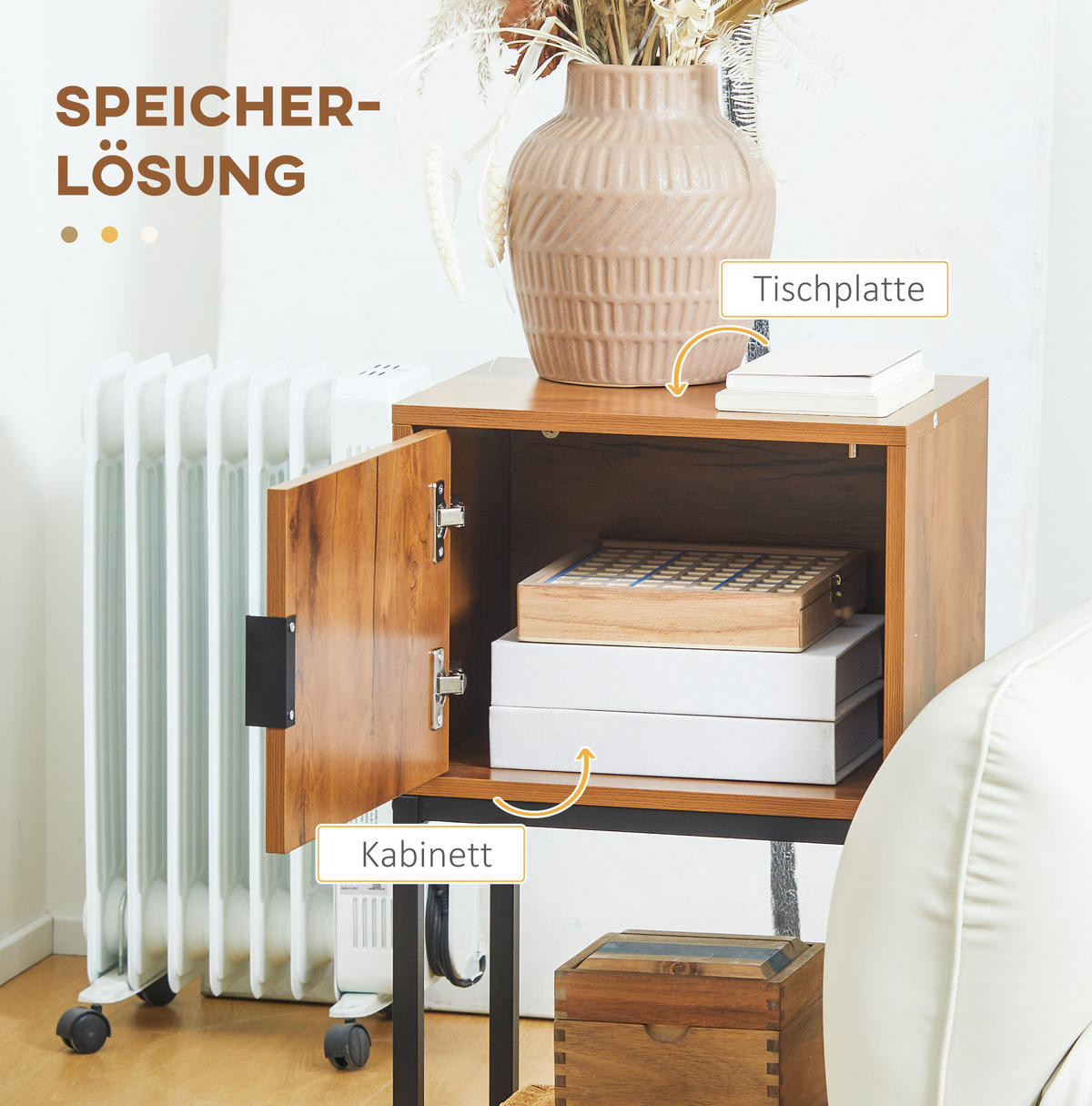 KONSOLENTISCH aus Stahl und Holzwerkstoff 40x30x76 cm Natur mit Schrank im Industriedesign - Naturfarben, Metall (30/40/76cm) - Modfu