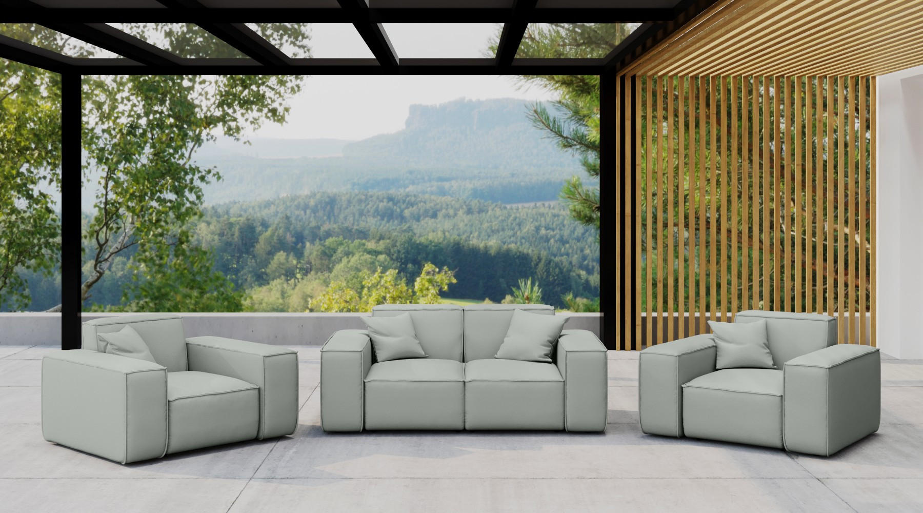 LOUNGEGARNITUR 2 1 1 Gartenmöbel, MALIBU Stoff Odyssey Hellgrau - Hellgrau, Holz - Kaiser Möbel