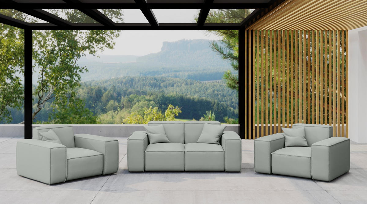 LOUNGEGARNITUR 2 1 1 Gartenmöbel, MALIBU Stoff Odyssey Hellgrau - Hellgrau, Holz - Kaiser Möbel