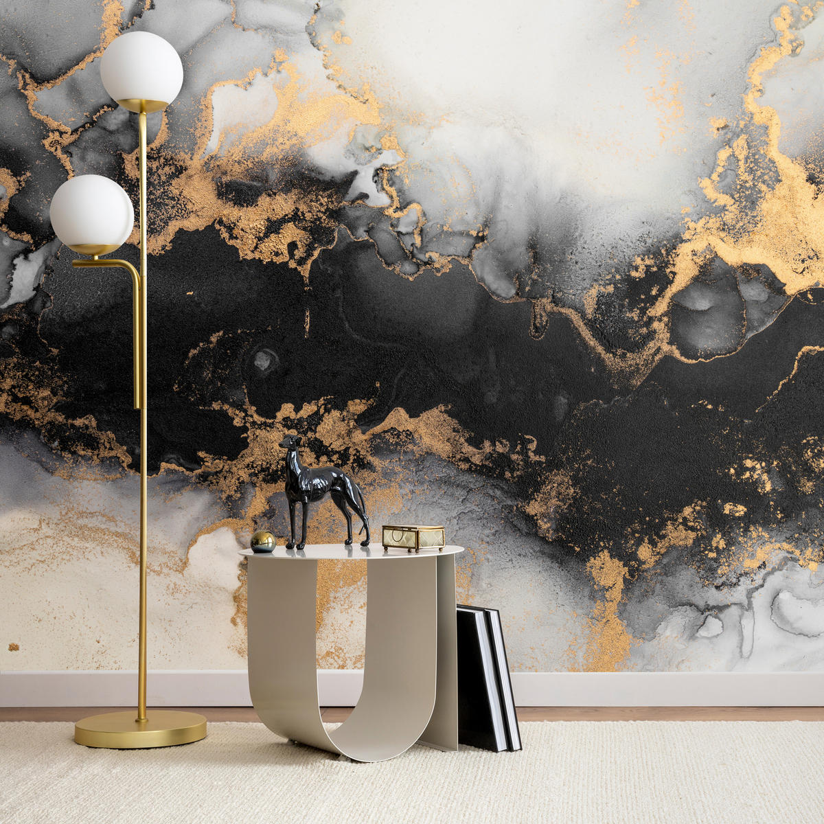 FOTOTAPETE für Wohnzimmer Marmor Klassisch Gold Akzente 100x70 - Gelb/Beige, Papier (100/70cm) - Muralo