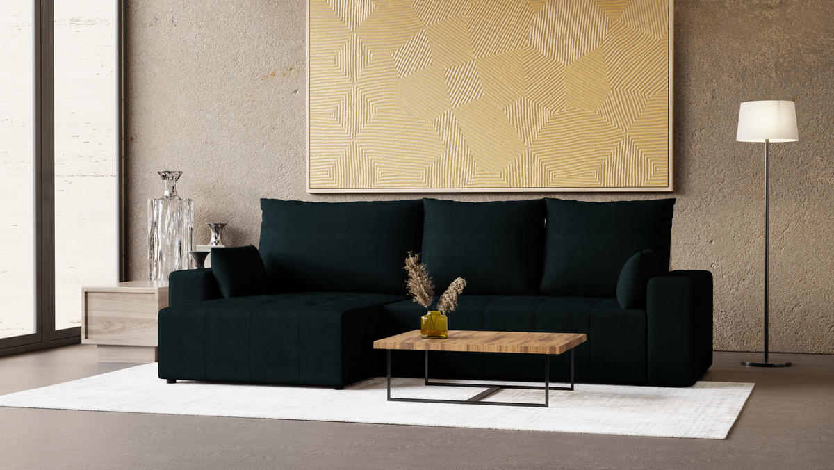 ECKSOFA Tico mit Bettkasten und Schlaffunktion, L-Form/XL-Form, Velourstoff, Universal - Anthrazit, Holzwerkstoff (276/145cm) - 4ALL HOME