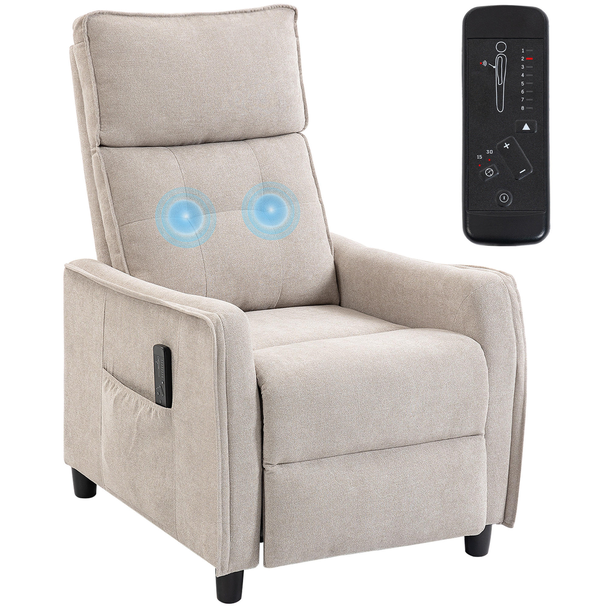 MASSAGESESSEL,MANUELL verstellbar Leinenoptik Fernbedienung,creme - Creme, Textil (69/104/93cm) - Vallsero