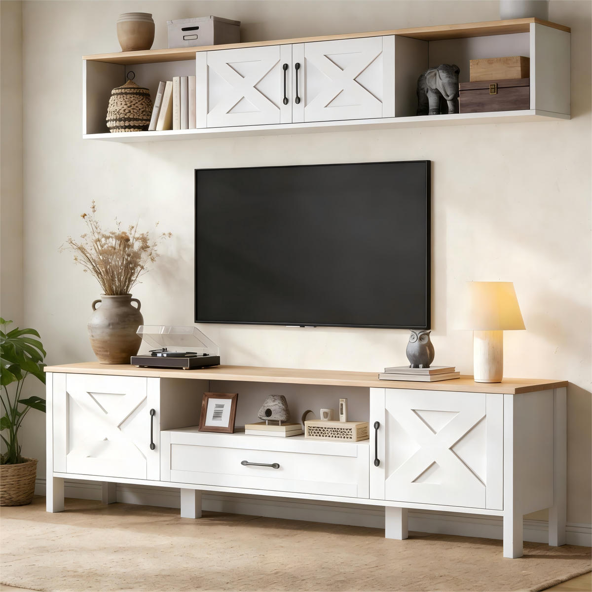 TV-LOWBOARD 180x40x50 cm Weiß 4 Schränke 1 Schublade Set - Weiß, Holzwerkstoff (30/27/180cm) - FLIEKS