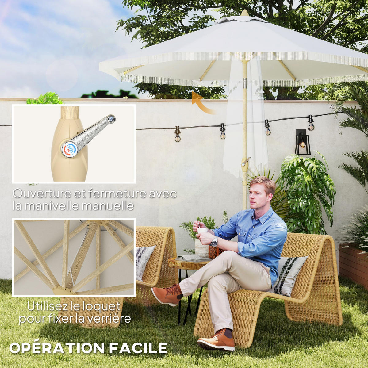 SONNENSCHIRM Weiß Knickbar Ø 265/244 cm - Weiß, Textil (265/265cm) - PANGIVO