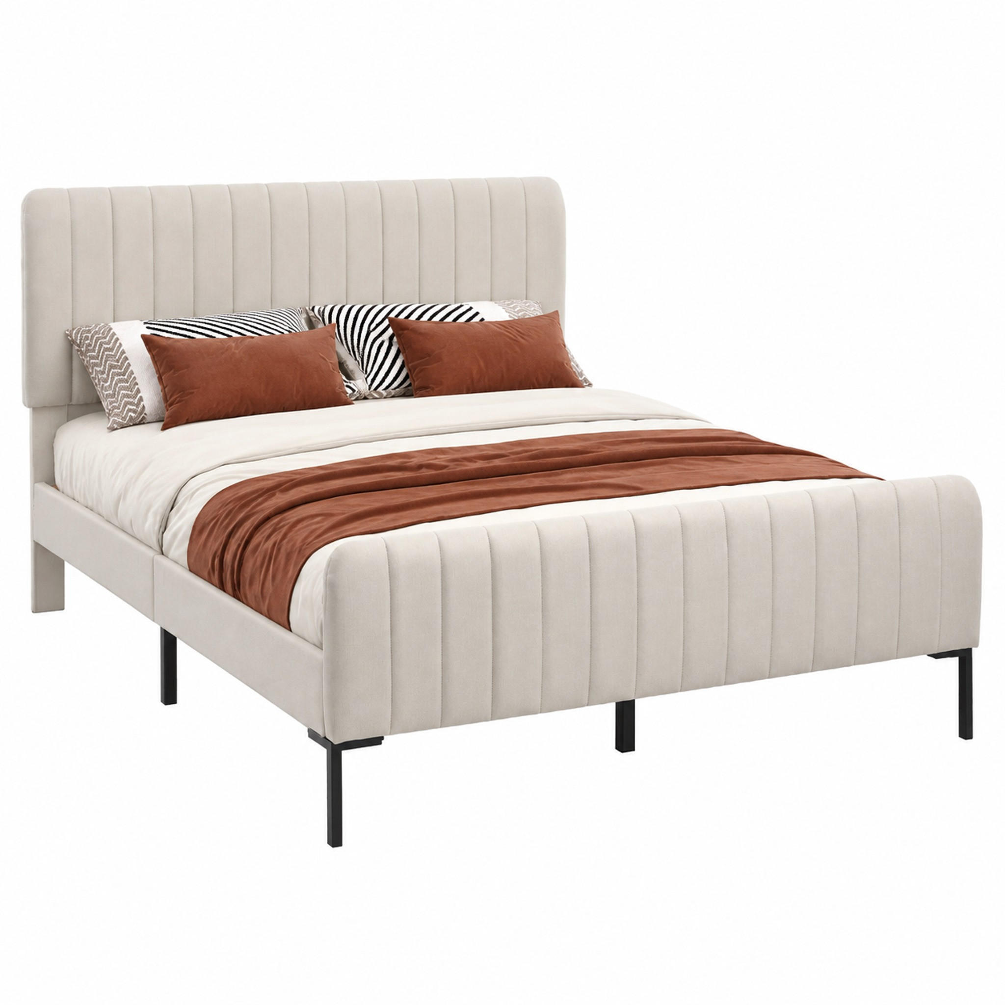 POLSTERBETT mit verstellbarem Kopfteil 160x200 cm Leinen Gray+Beige - Grau, Metall (160/200cm) - Meubliv