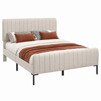 POLSTERBETT mit verstellbarem Kopfteil 160x200 cm Leinen Gray+Beige - Grau, Metall (160/200cm) - Meubliv