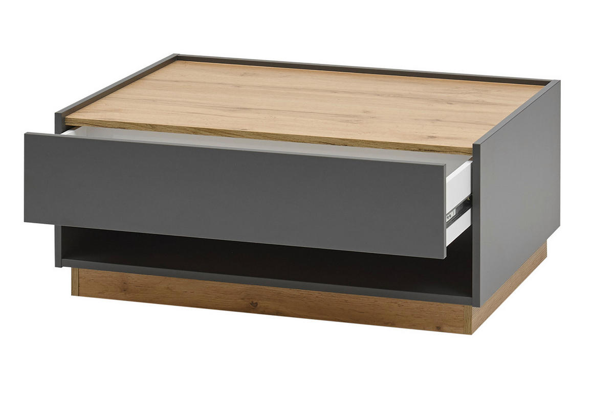 COUCHTISCH grau matt, Eiche Wotan 90 x 60 cm, Wohnzimmertisch mit Stauraum - Eiche Wotan/Grau, Holzwerkstoff/Metall (90/60/38cm) - Furn.Design