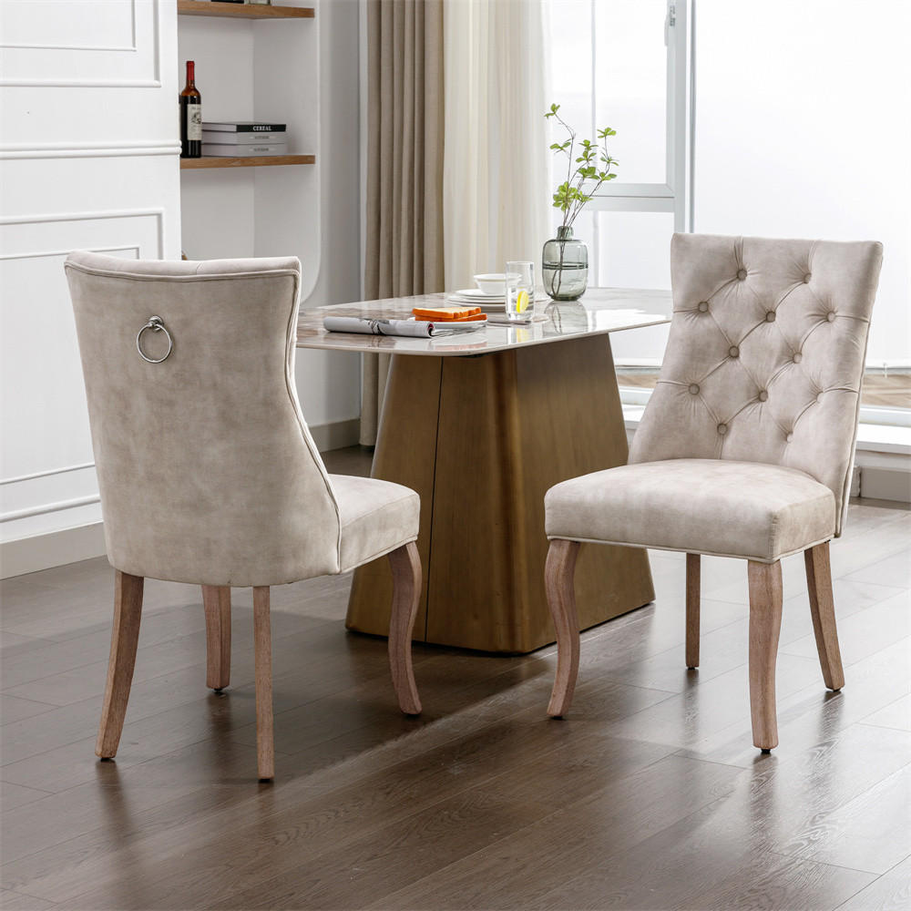 STUHL-SET 2 Stück in Hellbeige Samt - Beige, Holz/Fell (47/97/51cm) - KOMHTOM