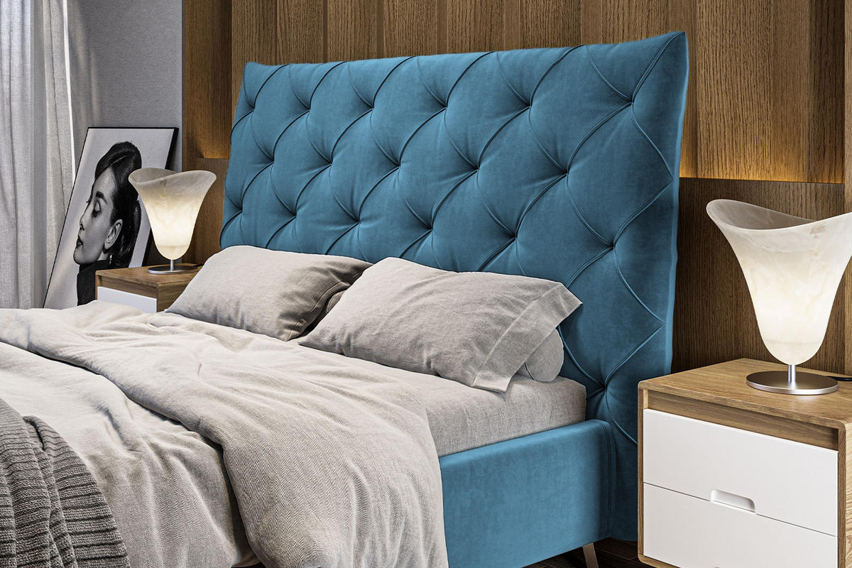 POLSTERBETT ANNY Petrol Massivholz - Petrol, Textil (200/200cm) - KAWOLA