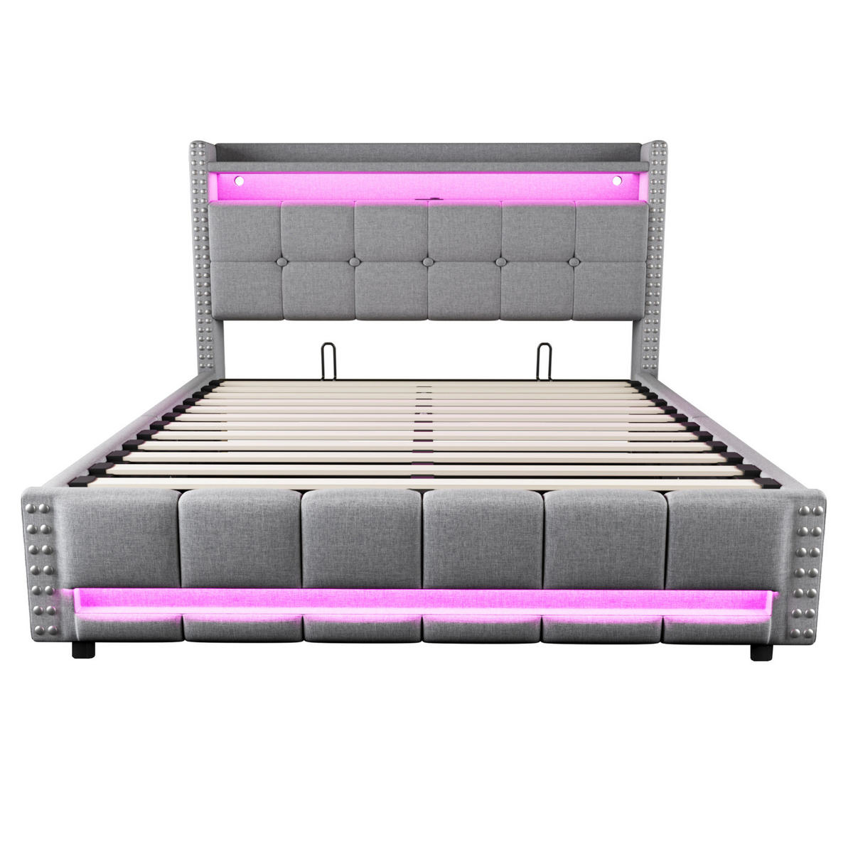 POLSTERBETT mit Stauraum, LED und USB 160x200 cm Leinen Hellgrau - Hellgrau, Metall (160/200cm) - Meubliv