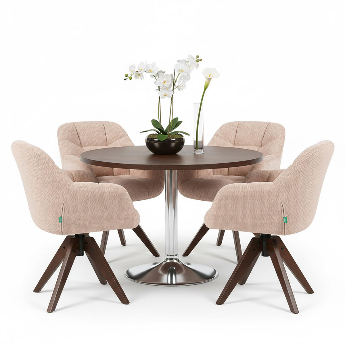 DREHSTUHL Mika-Nele 2er-Set - Nussbaumfarben/Rosa, Eichenholz/Holz (65/81/66cm) - DUBI Möbel