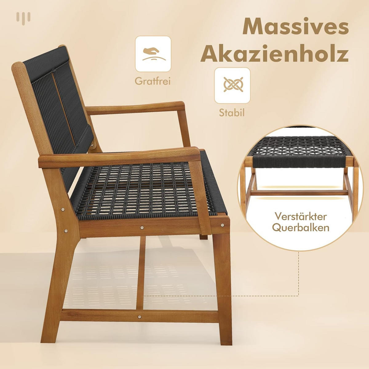 GARTENSTÜHLE Schwarz(2er-Set) - Schwarz, Holz (57/90/64cm) - COSTWAY