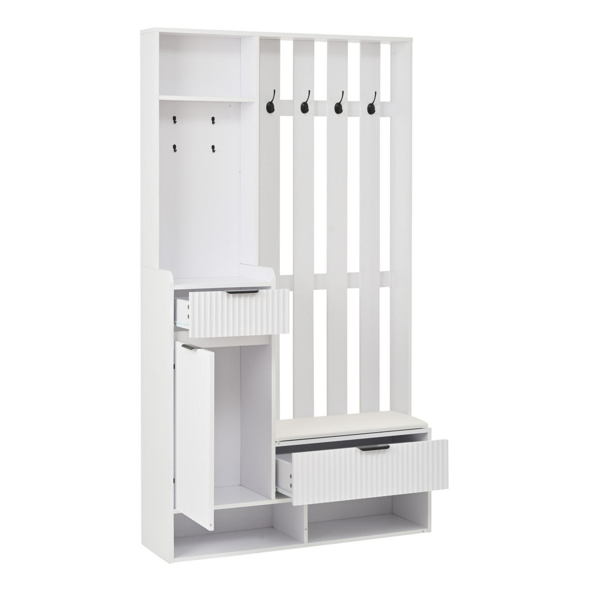 GARDEROBE 6-in-1 mit Sitzbank 100 x 30 x 180 cm Weiß - Weiß, Holzwerkstoff (30/180/100cm) - Beauniv