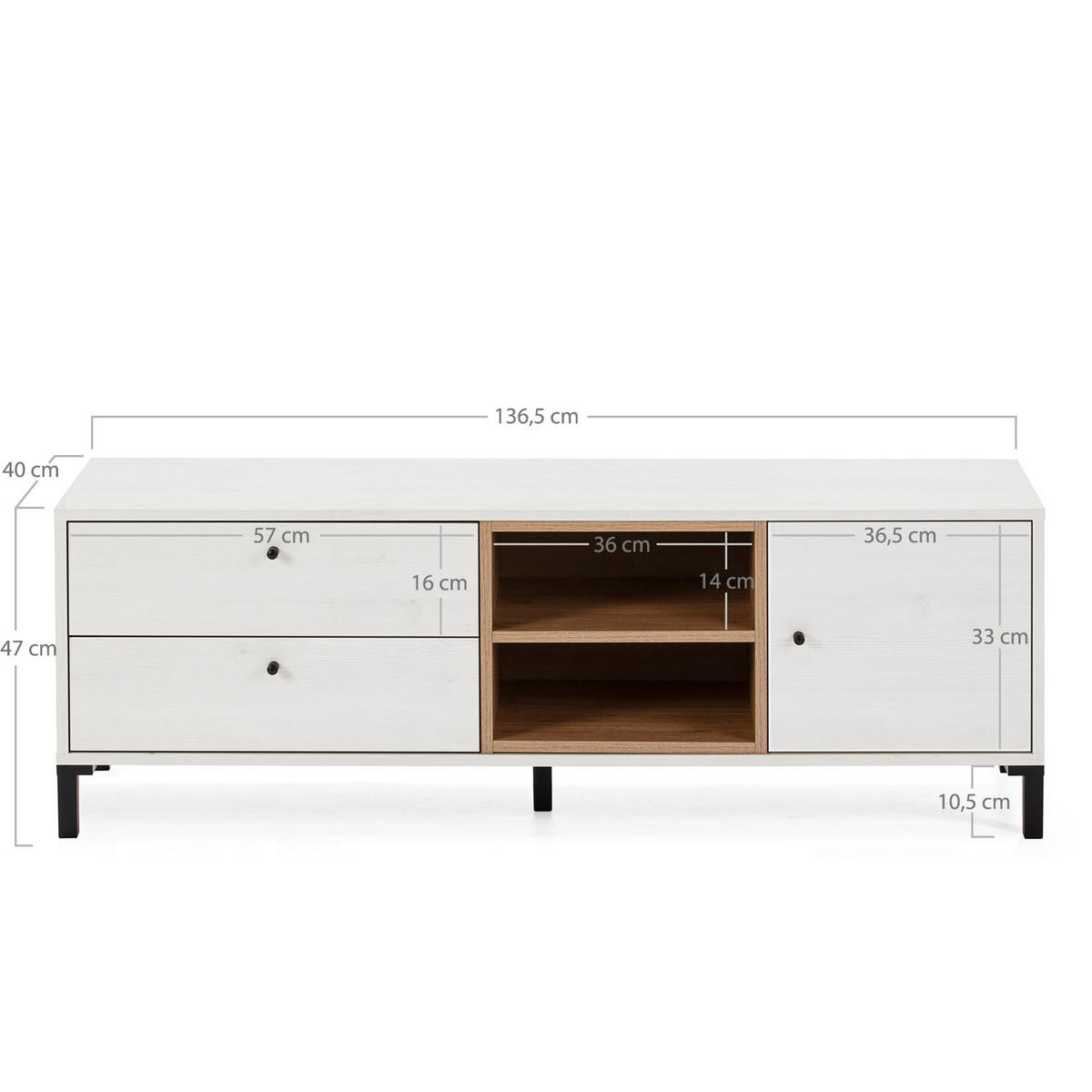 TV-ELEMENT Javea 2 Schubladen Farbe Weiß - Weiß, Holzwerkstoff (136/47/40cm) - VS Venta-stock