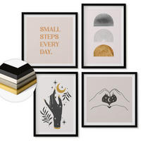 WANDBILDER 4er-Set - 50x50 cm & 40x60 cm Schwarzer Rahmen - Minimalistische Boho-Illustrationen - Schwarz, Kunststoff (50/50cm) - ArtPrintCave