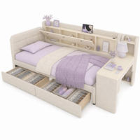 POLSTERBETT 90/200 mit Schreibtisch, 2 Schubladen, USB-C, Ablagefach und Lattenrost in Beige - Beige, Holzwerkstoff/Textil (90/200cm) - EVRYAE