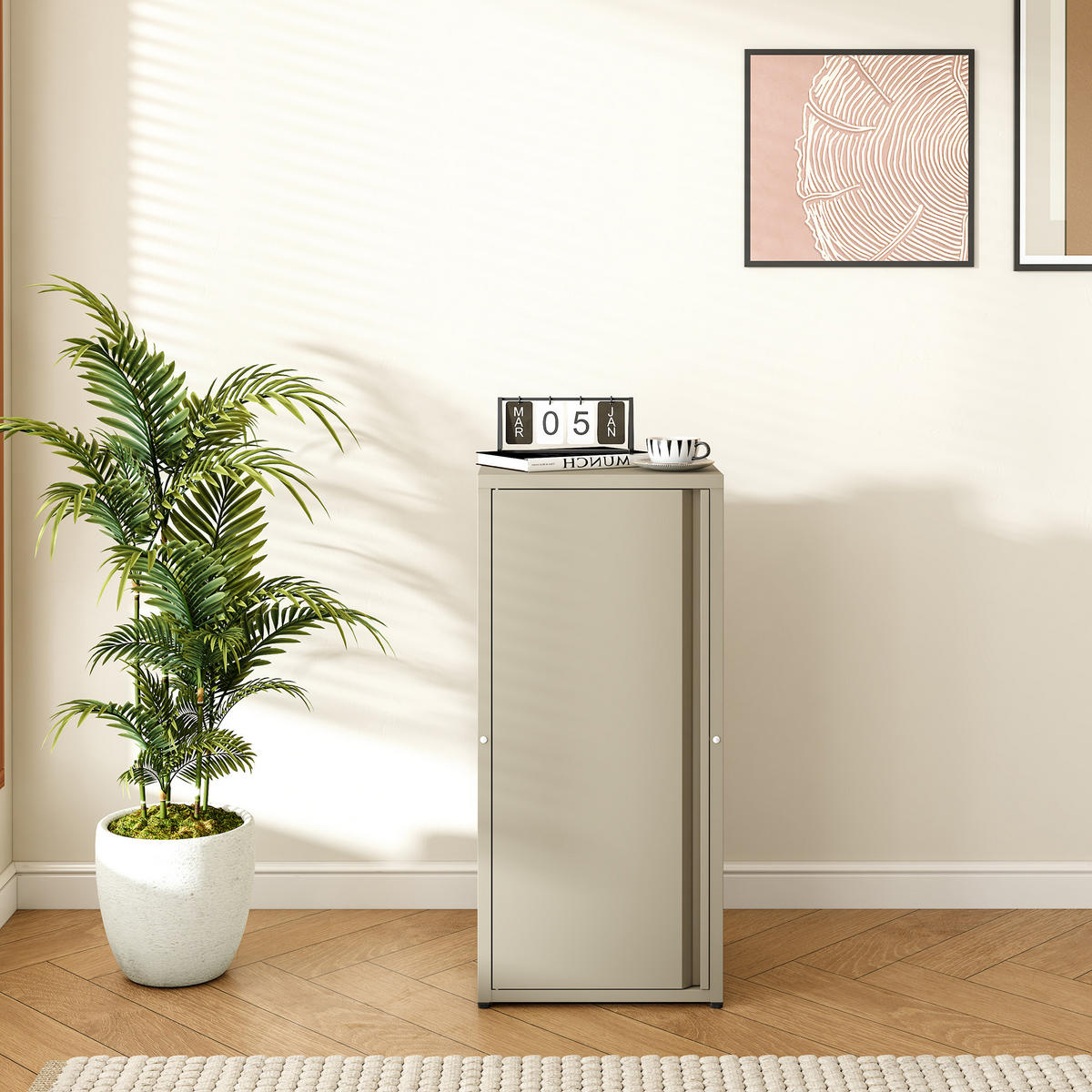 AKTENSCHRANK Burlöv - Hellbraun, Metall (40/88/35cm) - [en.casa]