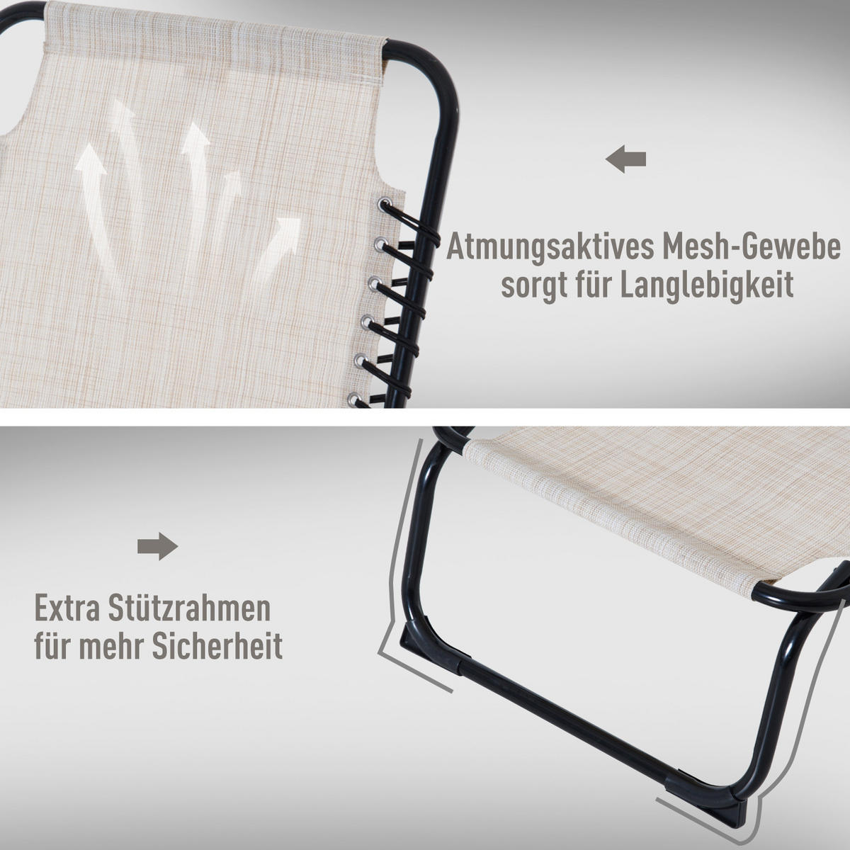 SONNENLIEGE faltbar Gartenliege Beige 4-stufig verstellbare Rückenlehne - Beige, Metall (58/30/197cm) - ComfortXL