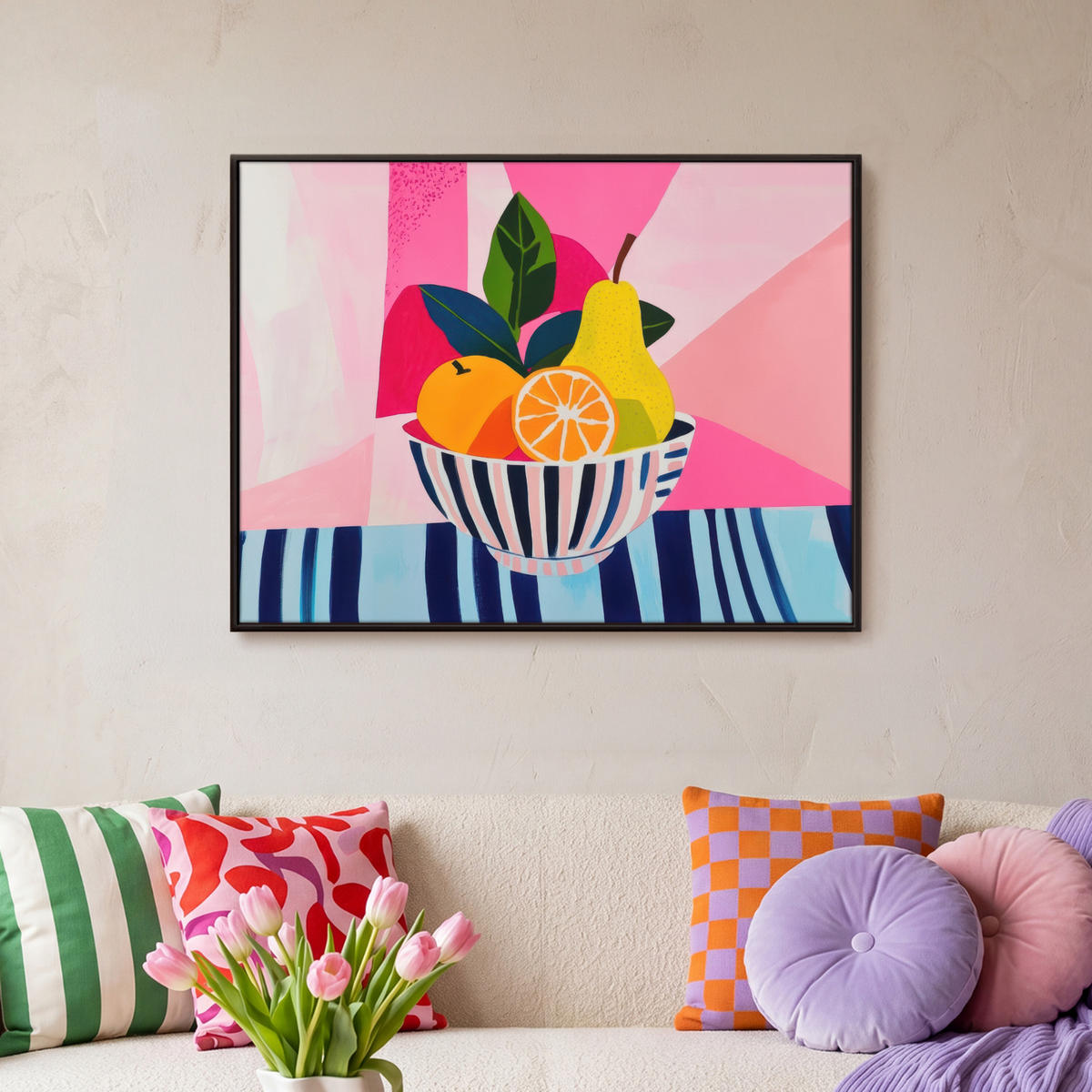 LEINWAND Bilder mit Rahmen - Obst - Abstrakter Hintergrund - Rosa - 80x60 - Pink, Textil (80/60cm) - MuchoWow