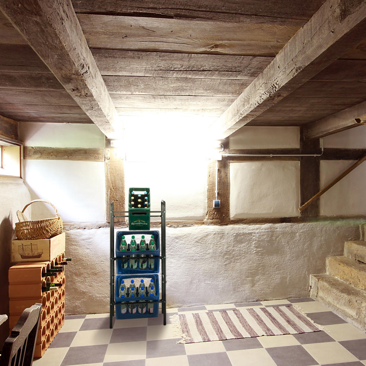 GETRÄNKEKISTENREGAL - Schwarz, Metall (50/116/34cm) - Relaxdays