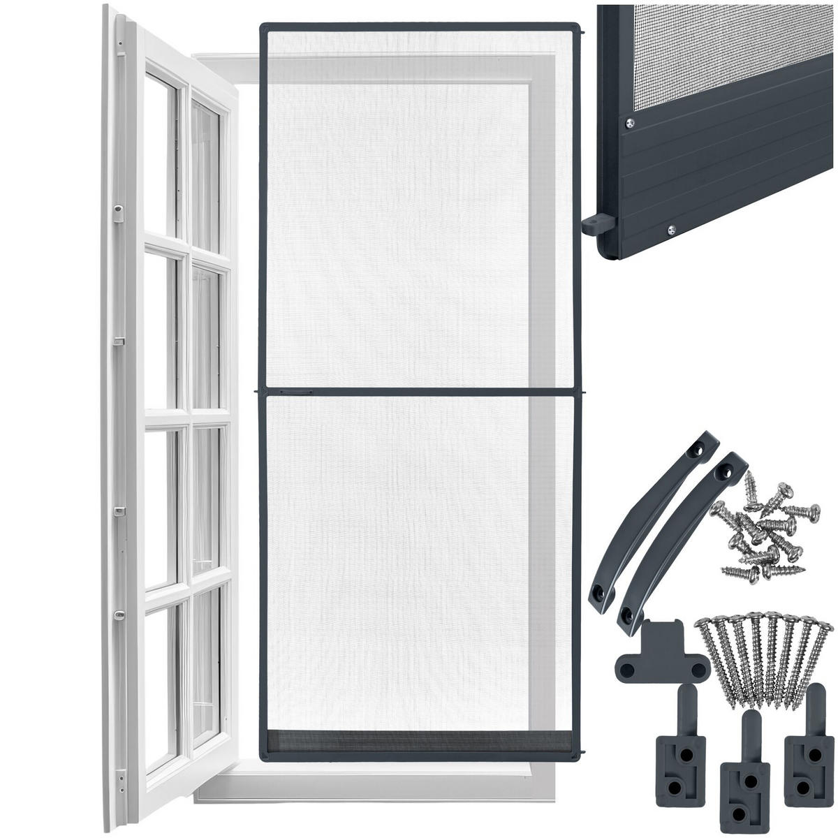 FLIEGENGITTER MIT ALUMINIUMRAHMEN , 95 x 210 cm, anthrazit - Anthrazit, Metall (95/210/1cm) - tectake