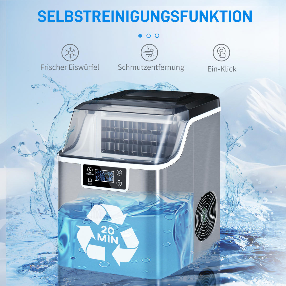 EISWÜRFELMASCHINE DE-07964 20 kg/24h, Timer & Selbstreinigung Silber - Silberfarben, Metall (25.2/37.1/36cm) - ComfortXL