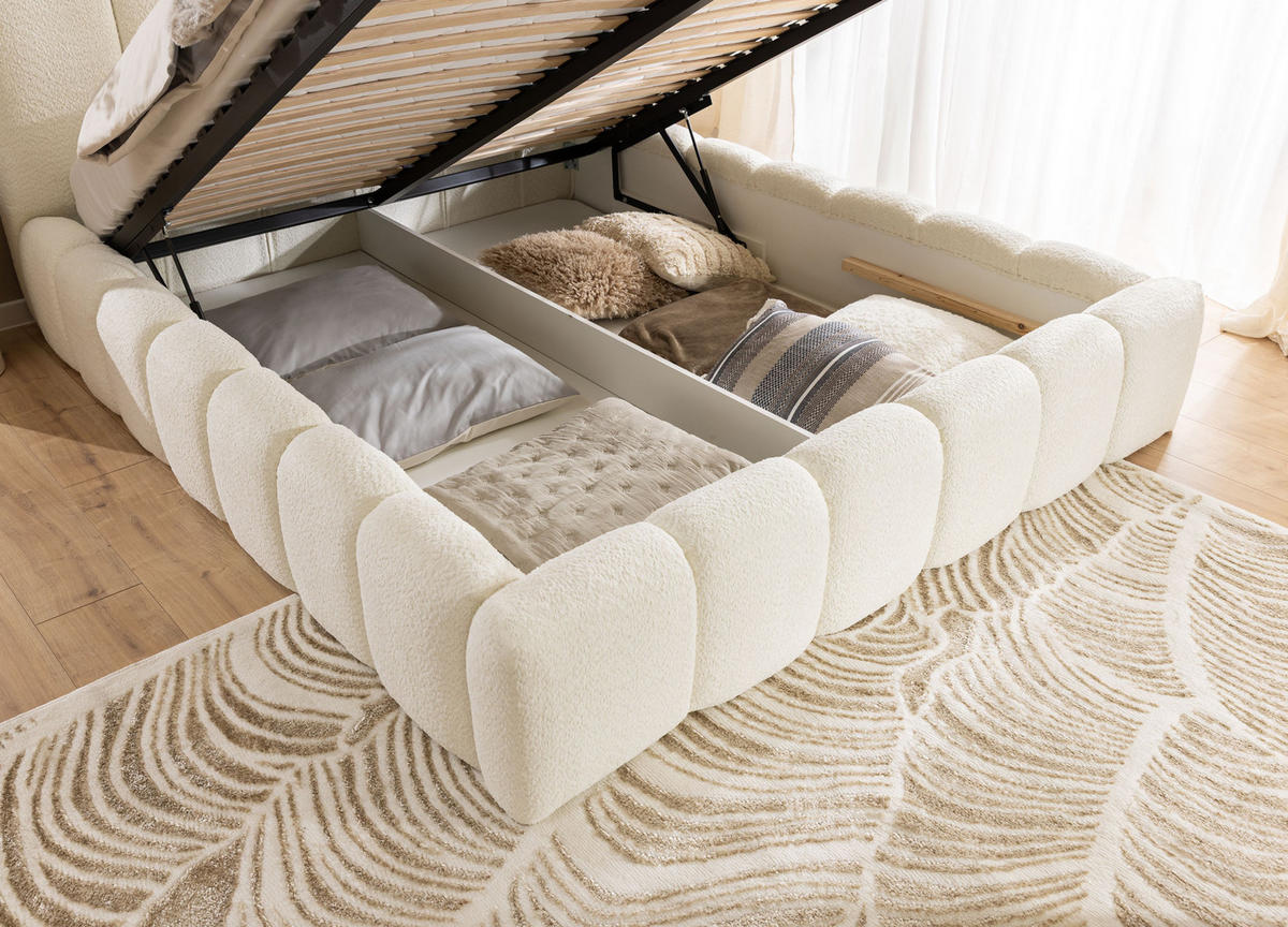 POLSTERBETT MIA mit Bettkasten 180x200,Bubble Bett,Doppelbett mit Stauraum,Lattenrost,Boxspringbett-Optik,ohne Matratze-Braun - Braun, Holz (180/200cm) - Furnistar