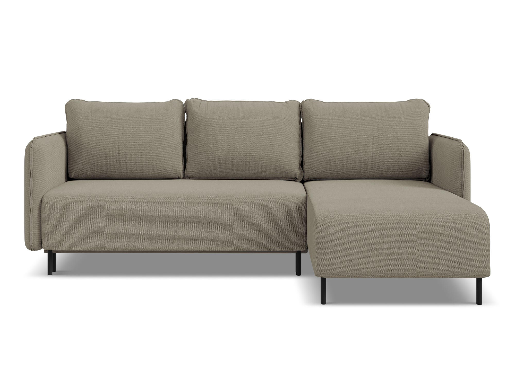ECKSOFA mit Schlaffunktion Strukturstoff Stoff Beige - Beige/Schwarz, Holz/Textil (236/162cm) - Makamii