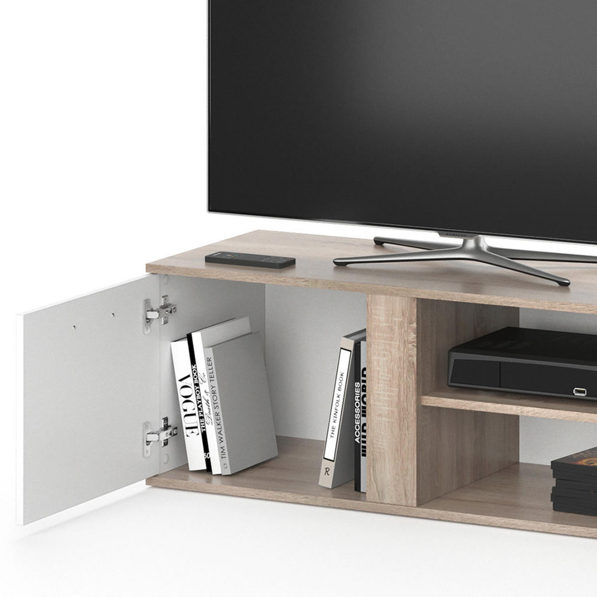 LOWBOARD Novelli Sonoma 155 x 41 cm - Weiß/Sonoma Eiche, Holzwerkstoff (155/41/40cm) - Vicco