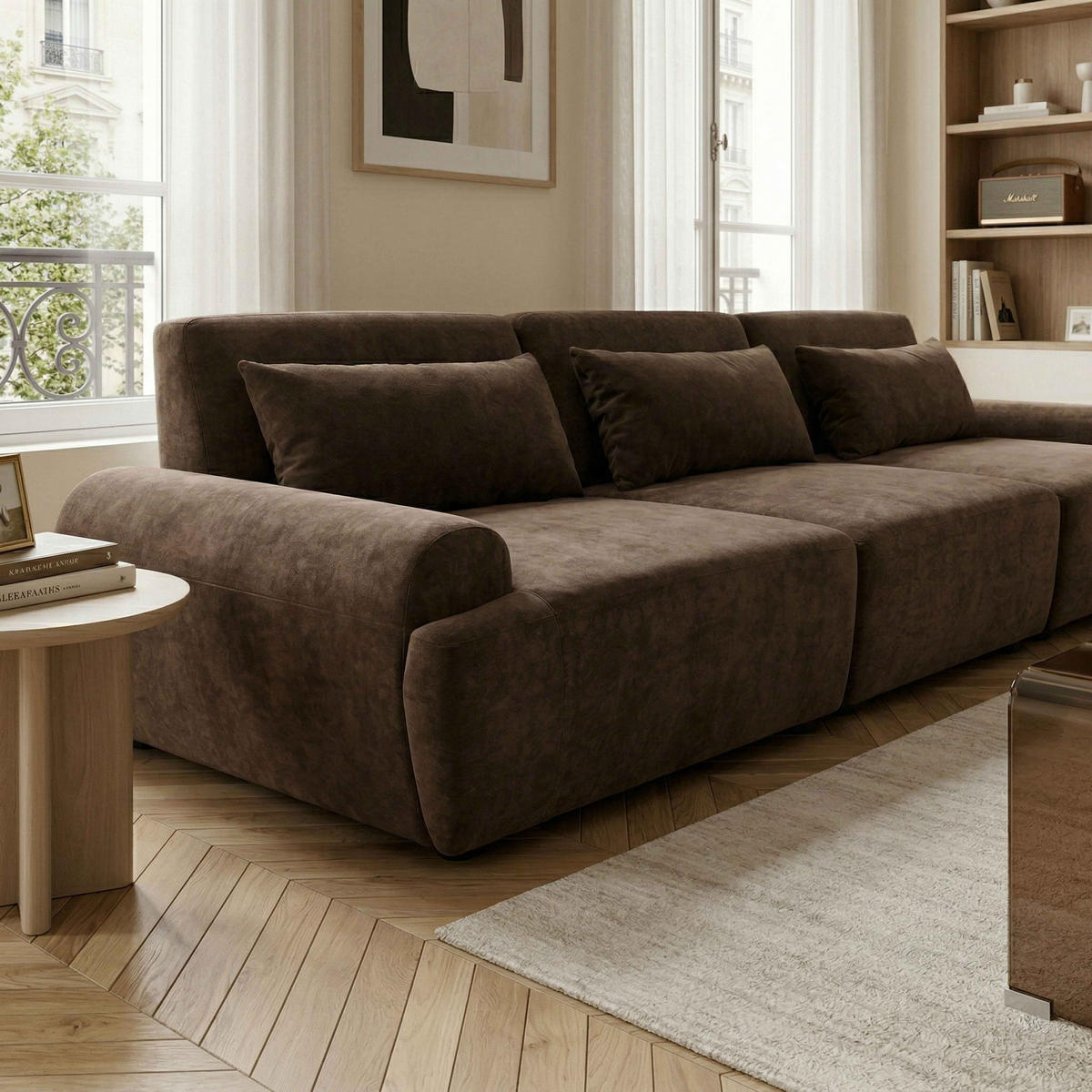 SOFA 3-Sitzer, Schokoladebraun - Braun, Textil (303/82/109cm) - Oviala