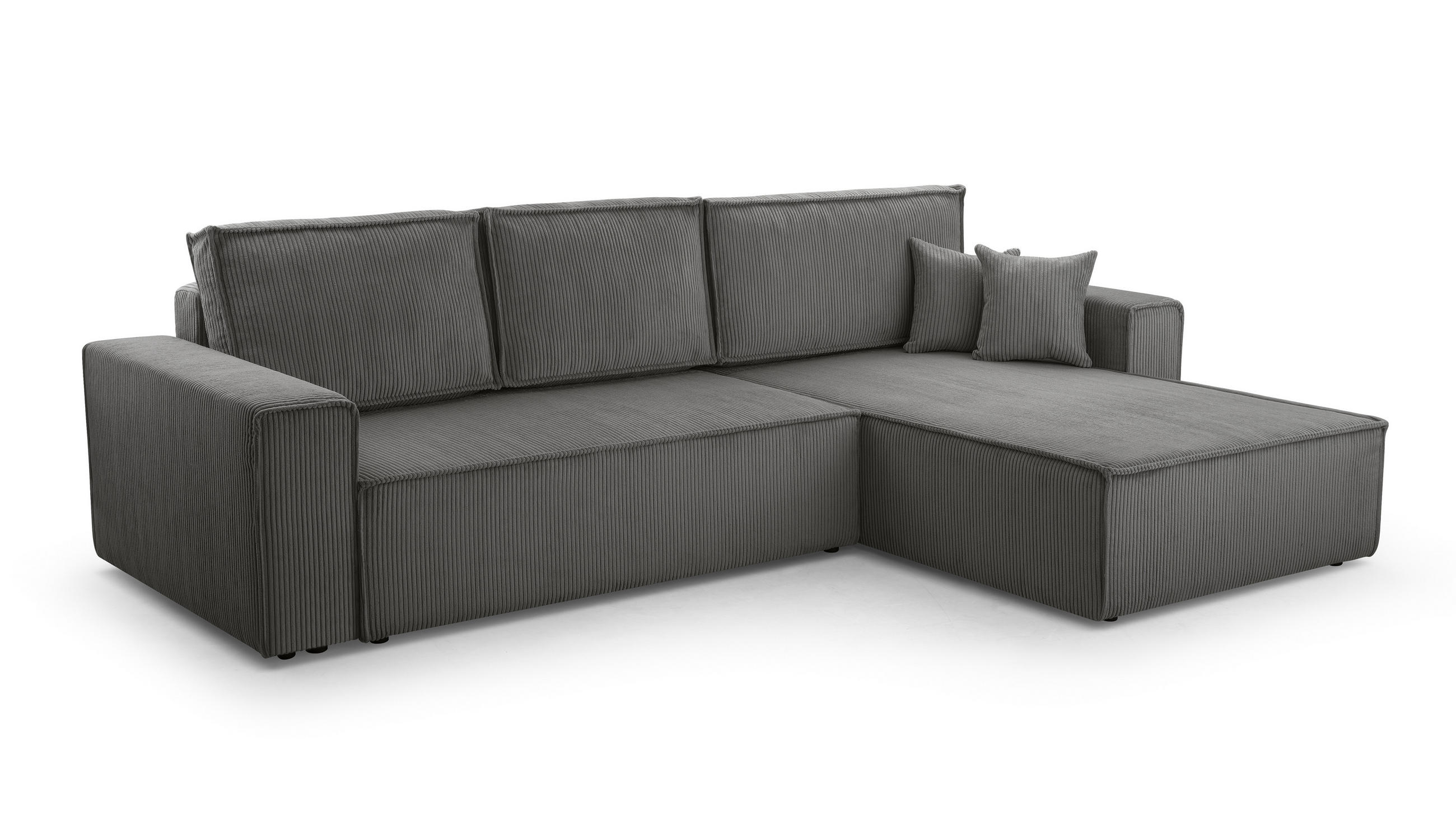 ECKSOFA XL ANGO Cord Grau - Schwarz/Grau, Kunststoff/Textil (287/188cm) - Luxkor24