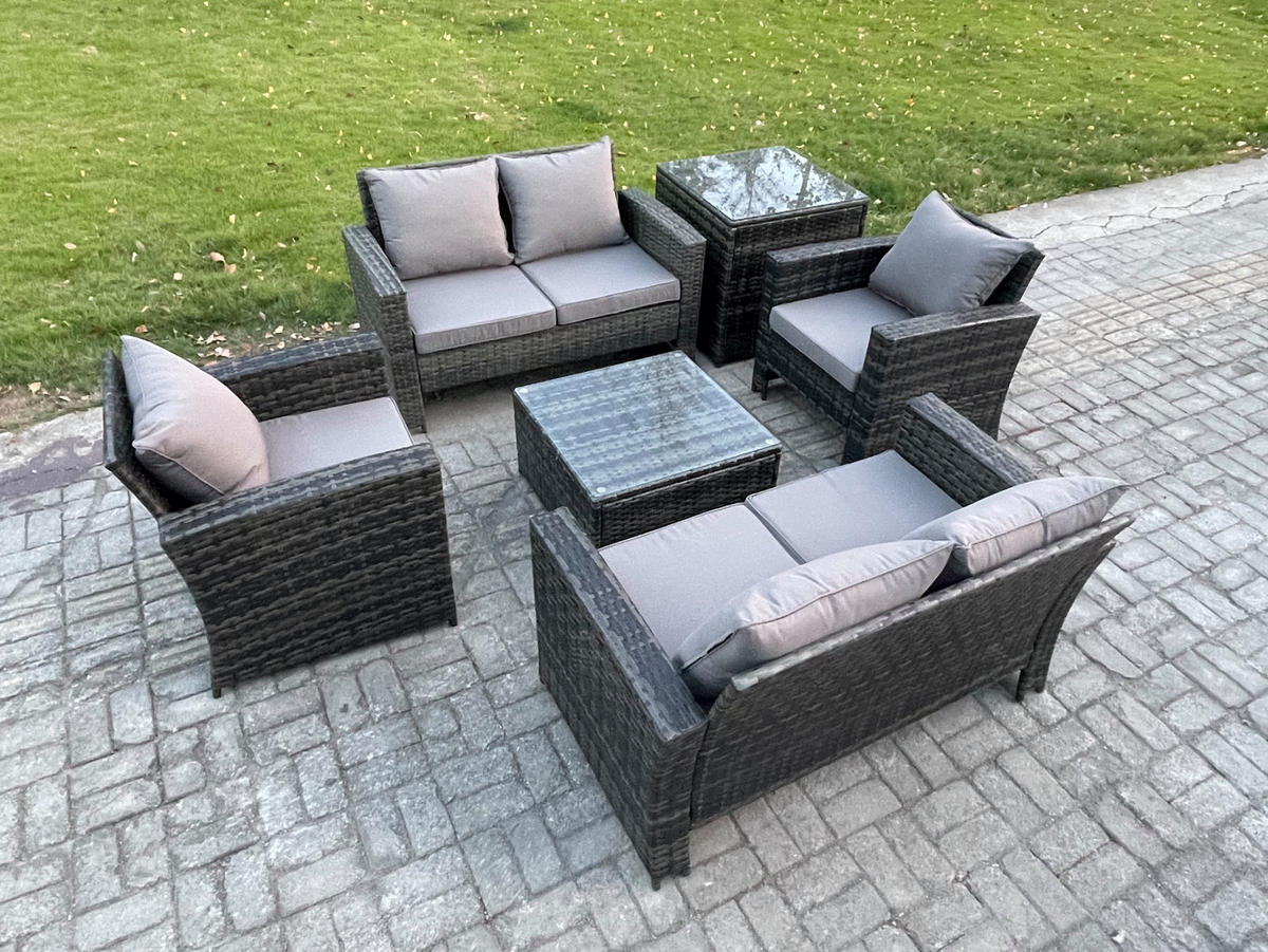 GARTENSOFA Hohe Rückenlehne Polyrattan Dunkelgrau 6-Sitzer - Dunkelgrau, Metall - Fimous