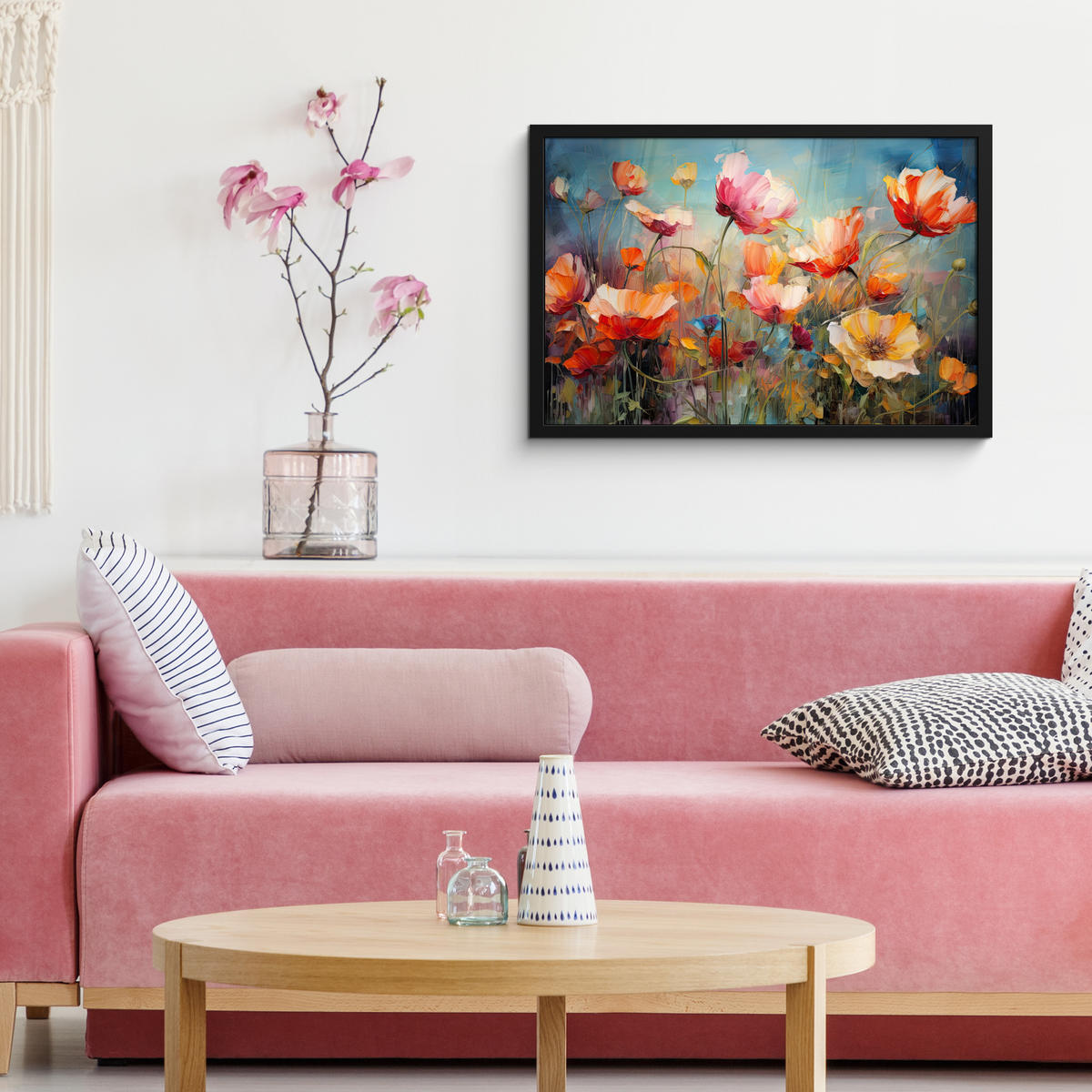 POSTER MIT RAHMEN Blumen - Aquarell - Kunst - Botanisch - Natur 60x40 cm - Orange, Papier (60/40cm) - MuchoWow
