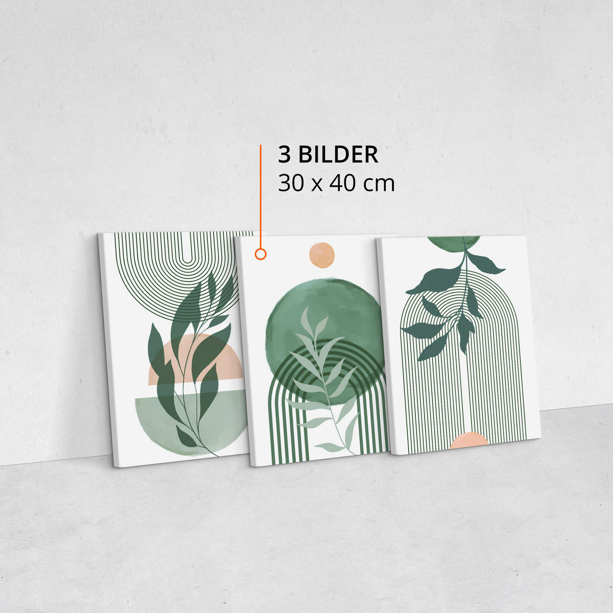 LEINWANDBILDER 3-es Set Abstraktion Boho - Weiß/Orange, Textil (90/40cm) - Muralo