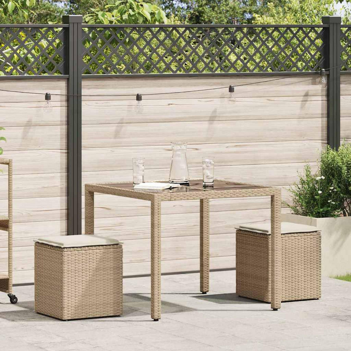 GARTENHOCKER Mit Kissen 2 Stk. Beige 40/40/43 Cm Poly Rattan - Creme, Kunststoff (40/43/40cm) - vidaXL