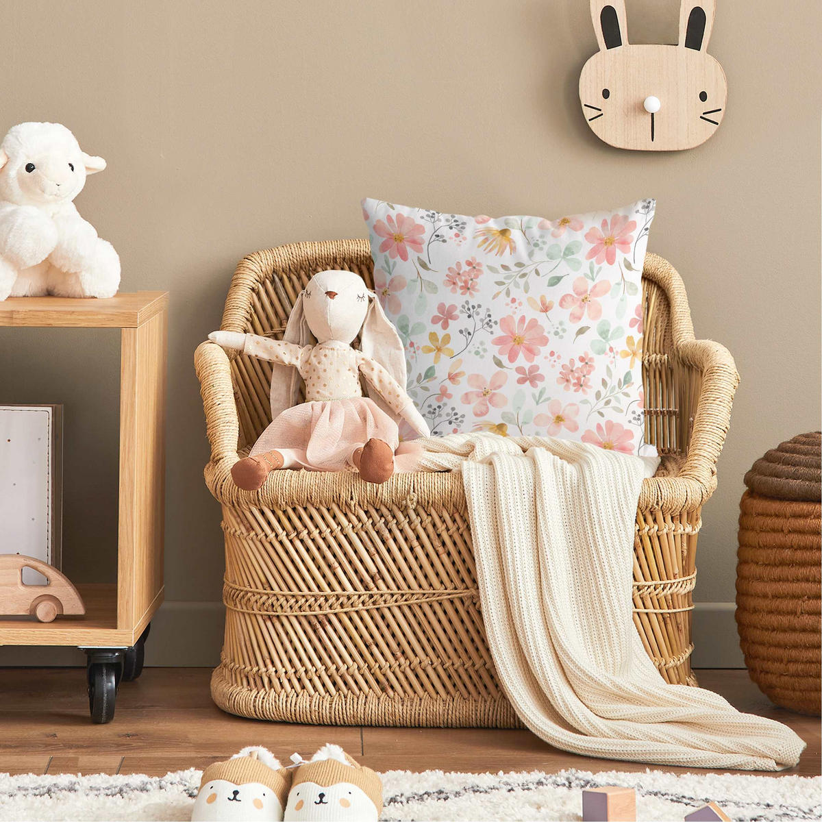 KISSENBEZUG Blumen Muster Pastell Rosa Aquarell 40/40 cm - Pastellblau, Textil (40/40cm) - Bilderwelten