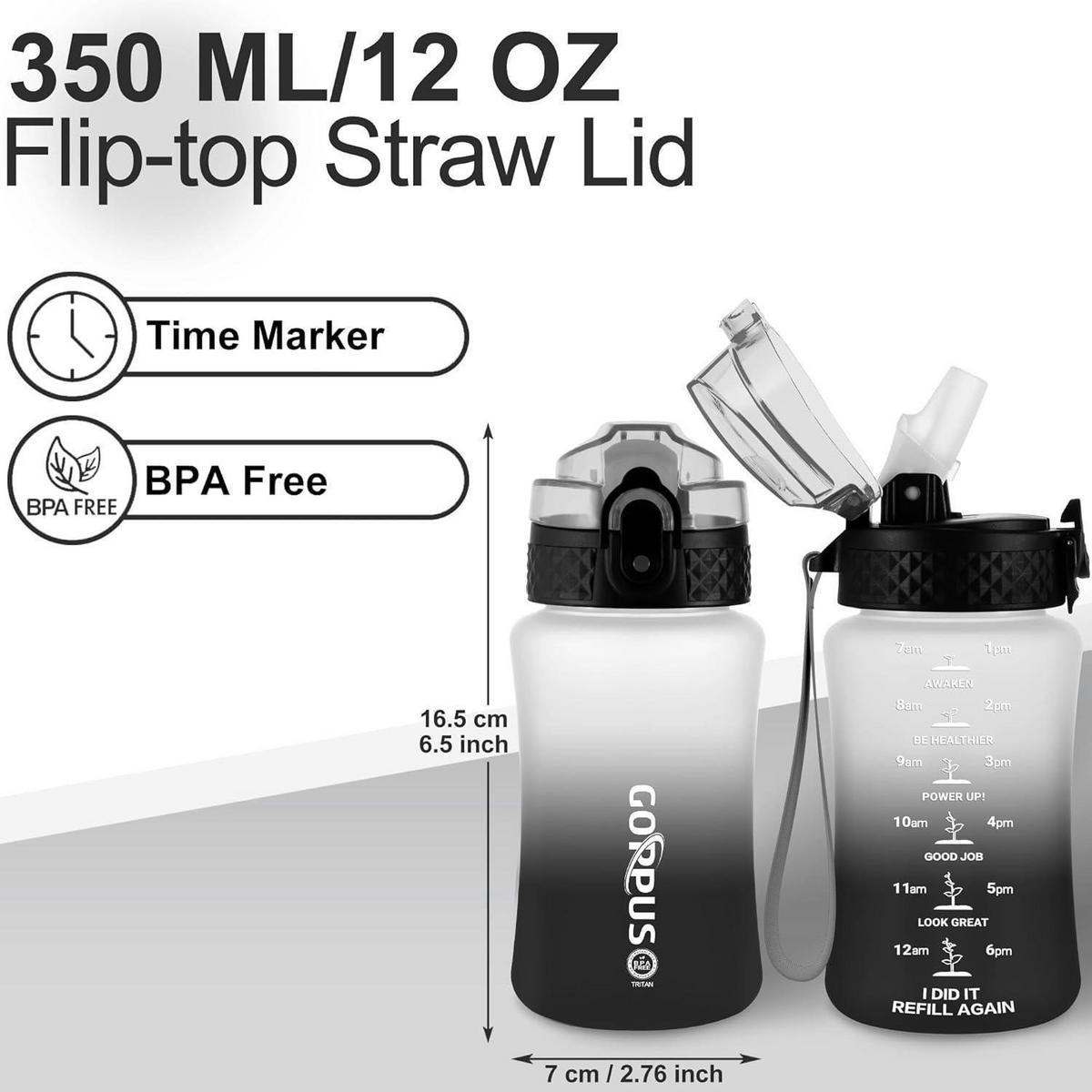 TRINKFLASCHE Kinder 350 ml mit Strohhalm und Zeitmarkierung BPA-frei auslaufsicher weiß-schwarz - Multicolor, Kunststoff (6.5/6.5cm)